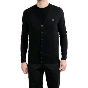 Roberto Cavalli Knit Sweater Cardigan italian luxury fashion Black Preppy sz L